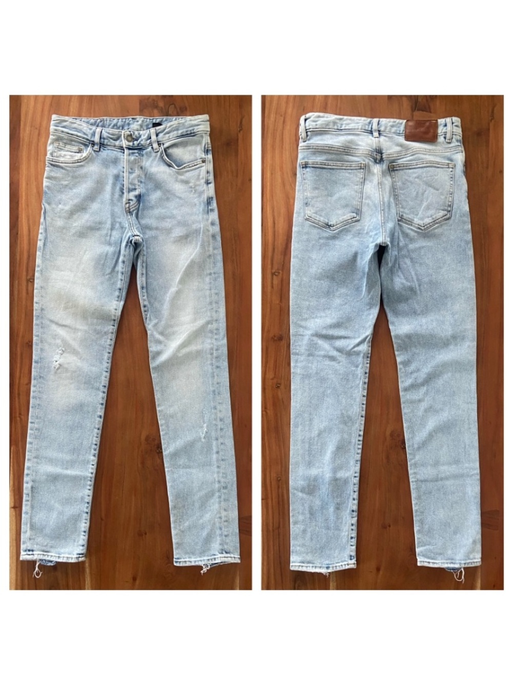 H&M men’s slim jeans light blue distressed wash classic stretch denim size 29